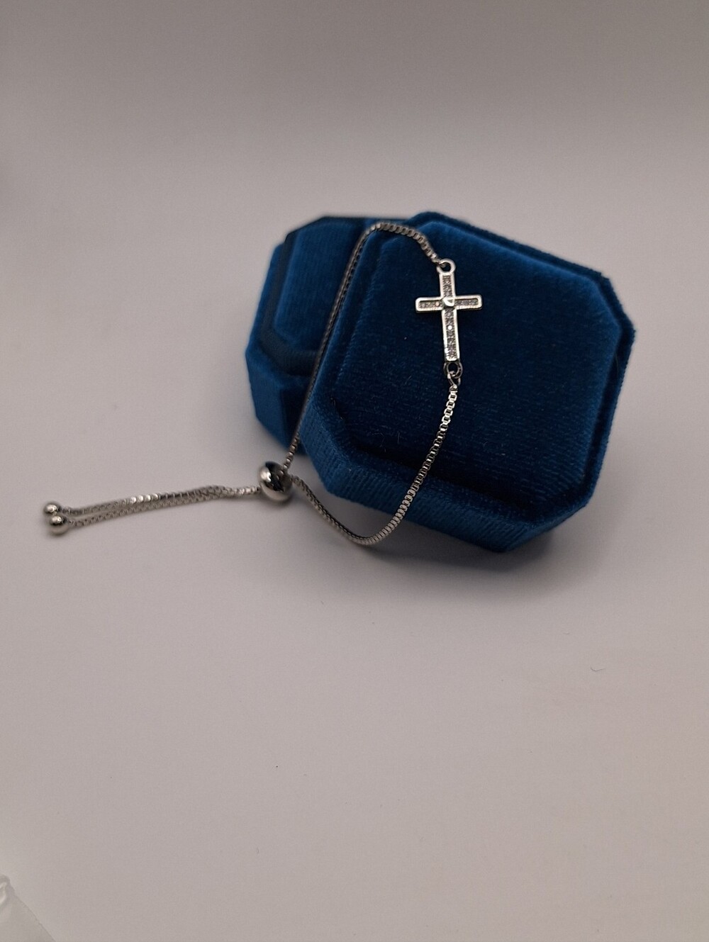 New Swarovski Crystal Cross Bracelet Silver Adjustable Slider